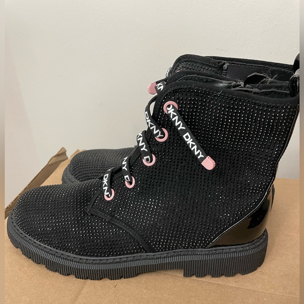 Black DKNY Ankle Boots with Pink Accents